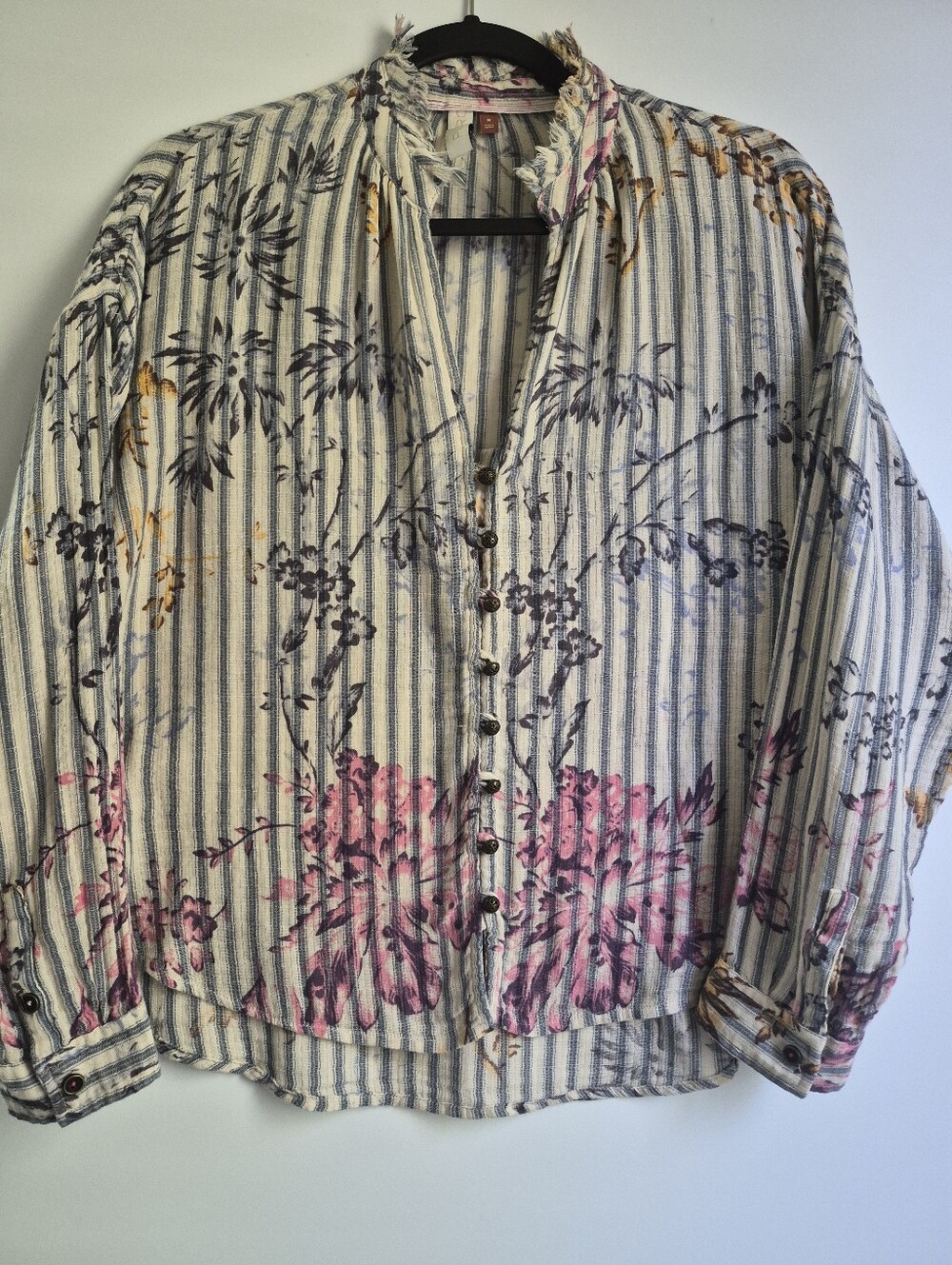 Pilcro Anthropologie Tavi Floral Striped Cotton Gauze Blouse Shirt M